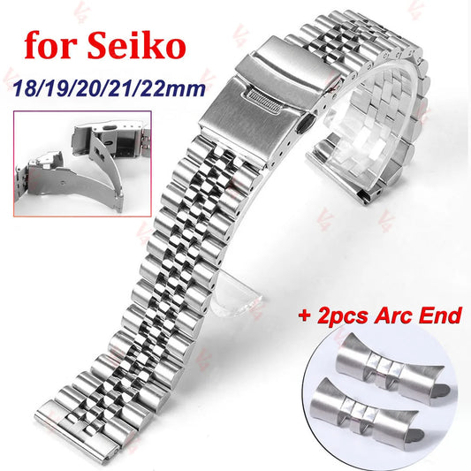 メンズ用ソリッドステンレススチールブレスレット、18mm 19mm 20mm 21mm 22mm 24mm、Seiko SKX用ジュビリーブレスレット、カーブエンド、時計アクセサリー