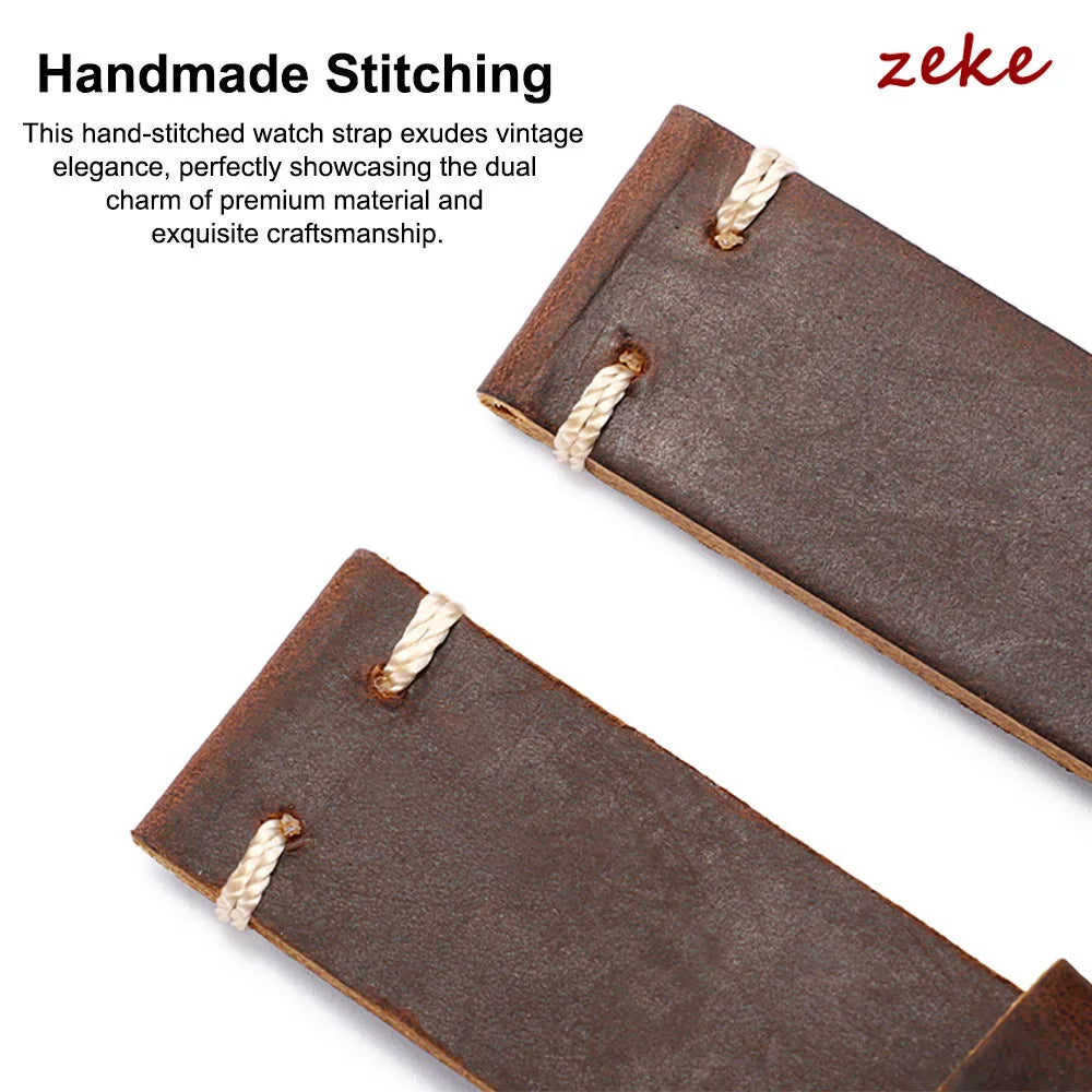 Hand-stitched cowhide leather watch strap, vintage business style, 18mm, 20mm, 22mm, 24mm, 26mm, soft leather strap for men