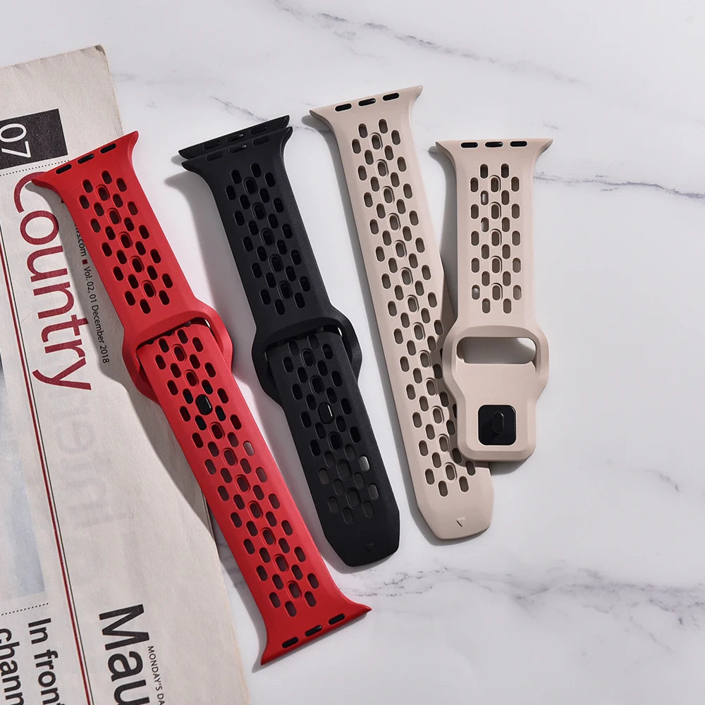 FKM Bracelet en caoutchouc pour Apple Watch Ultra 2 bandes 49mm 9 8 7 45mm 41mm Bracelet en caoutchouc Bracelet iWatch 6 5 4 SE 44mm 40mm 42mm