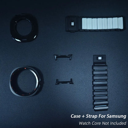 Bracelet de luxe + étui pour Samsung Galaxy Watch 8 40mm 44mm 8 Classic 46mm, étui à couverture complète, boucle magnétique