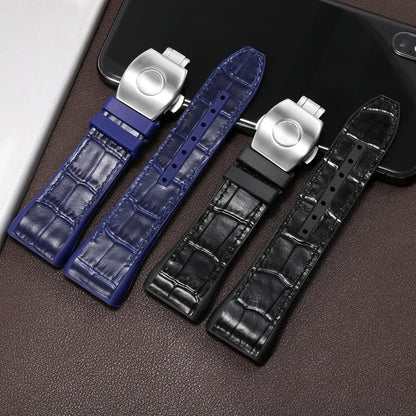 Bracelet de montre pliable en nylon et cuir véritable, bracelet de montre en silicone, noir, bleu, haute qualité, compatible avec Franck Muller, série V45, 28mm