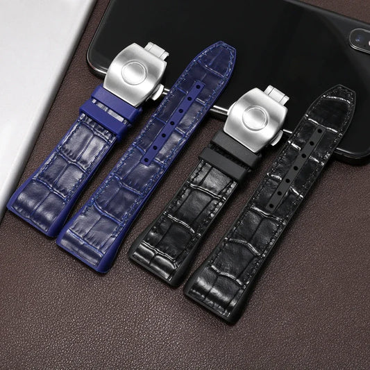 Bracelet de montre pliable en nylon et cuir véritable, bracelet de montre en silicone, noir, bleu, haute qualité, compatible avec Franck Muller, série V45, 28mm