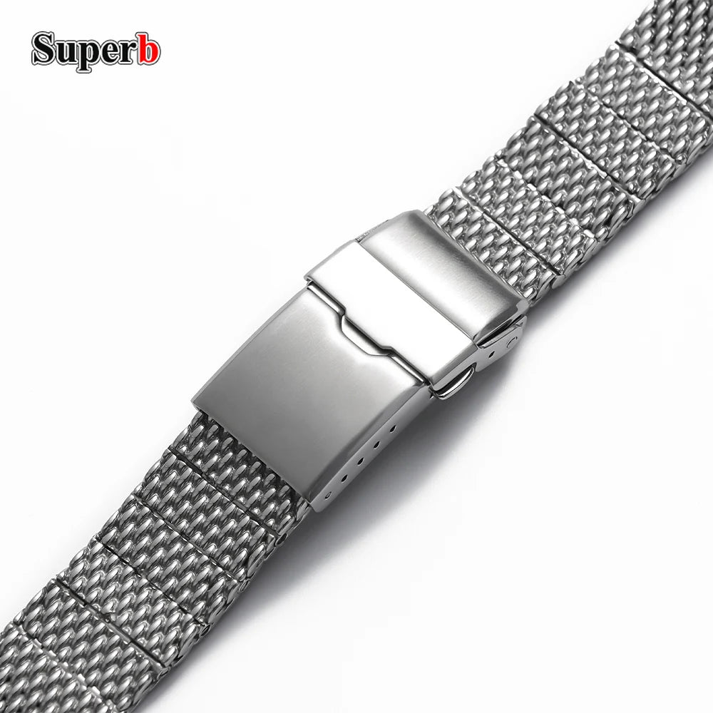Bracelet de montre en acier inoxydable tissé milanais de haute qualité, 22mm, adapté à Breitling Superocean, argent, hommes et femmes, Bracelets en métal massif