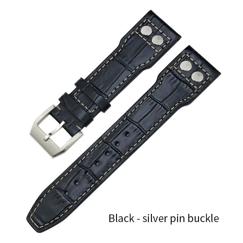 Bracelet de montre riveté en cuir véritable de vache, 20mm 21mm 22mm, pour IWC Big Pilot'S WATCHES marron, boucle pliante