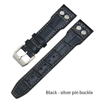 Bracelet de montre riveté en cuir véritable de vache, 20mm 21mm 22mm, pour IWC Big Pilot'S WATCHES marron, boucle pliante