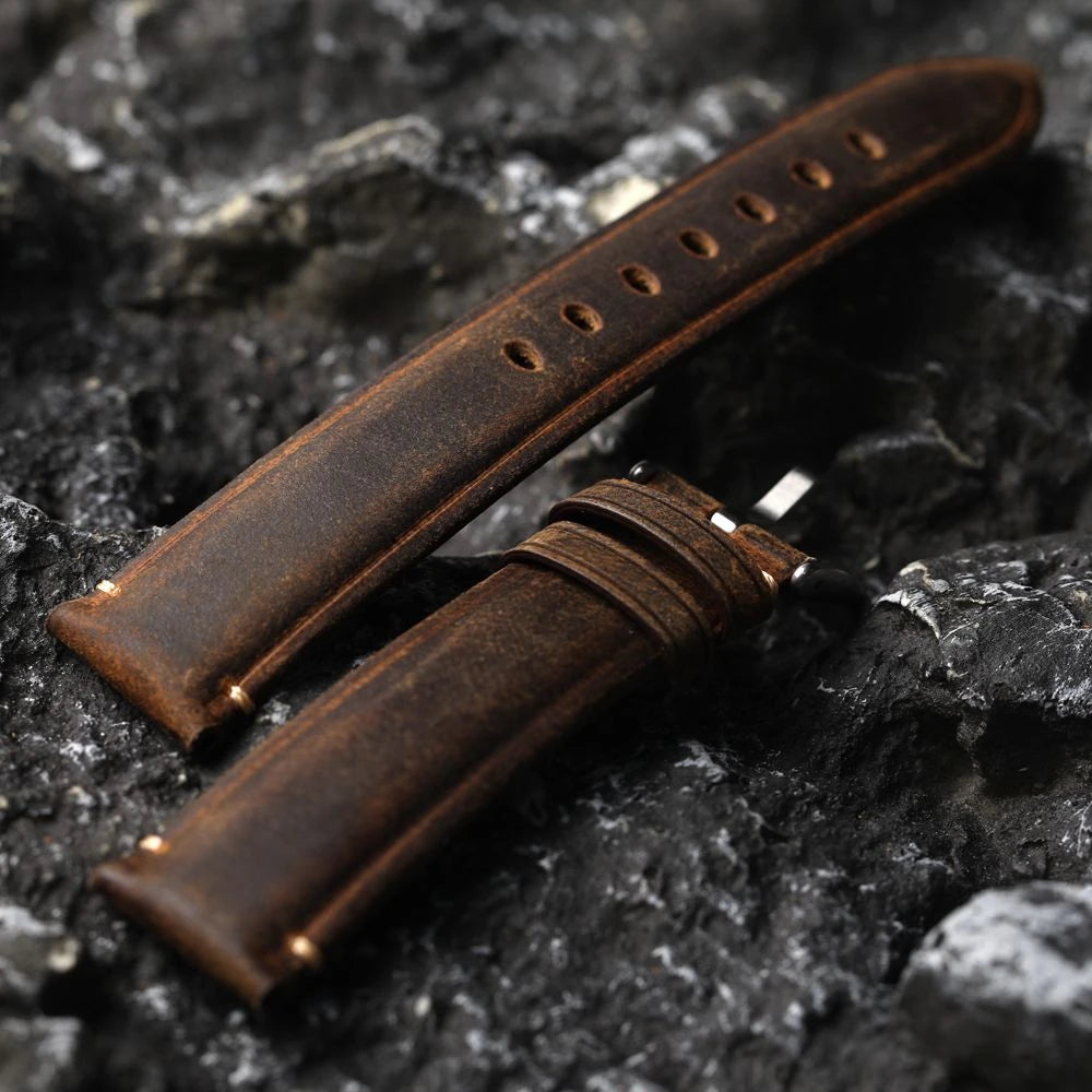Cinturino per orologio fatto a mano in pelle di vacchetta, 18 19 20 21 22MM, marrone, cinturino in pelle spazzolata vintage, cinturino spesso da uomo