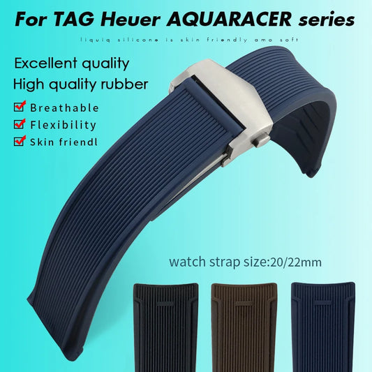 Natural rubber and silicone watch strap, 20mm 22mm, suitable for Tag Heuer CARRERA AQUARACER 300, Diving strap, black and brown