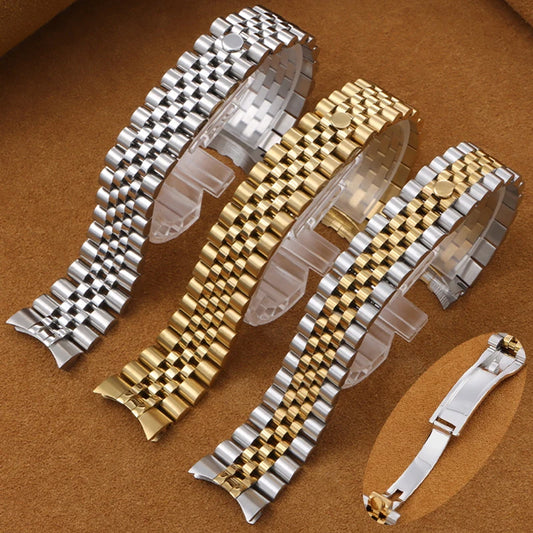 Bracelet de montre de luxe en acier inoxydable, 13mm 17mm 20mm 21mm, pour jubilé pour Rolex, extrémité incurvée en métal, Bracelet de remplacement solide
