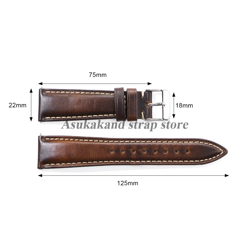 18mm 19mm 20mm 21mm 22mm Universal Vintage Oil Wax Leather Watch Straps Brown Top Coat Watch Strap Men's Accessories Tang Buckle