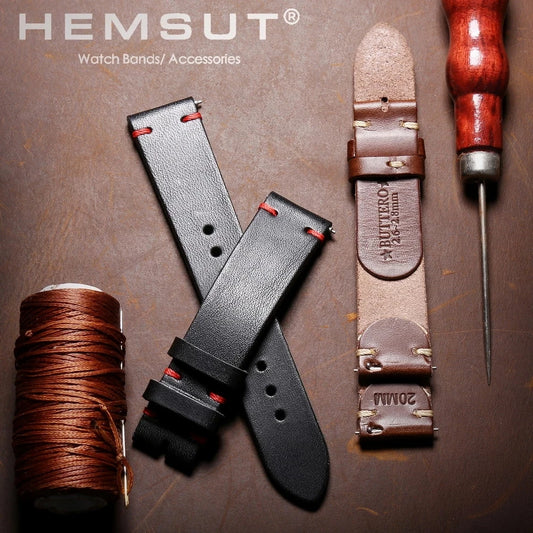HEMSUT bracelets de montre en cuir pour hommes bracelet de montre fait à la main Buttero italien à dégagement rapide enveloppe de remplacement Vintage de 18mm 20mm 22mm