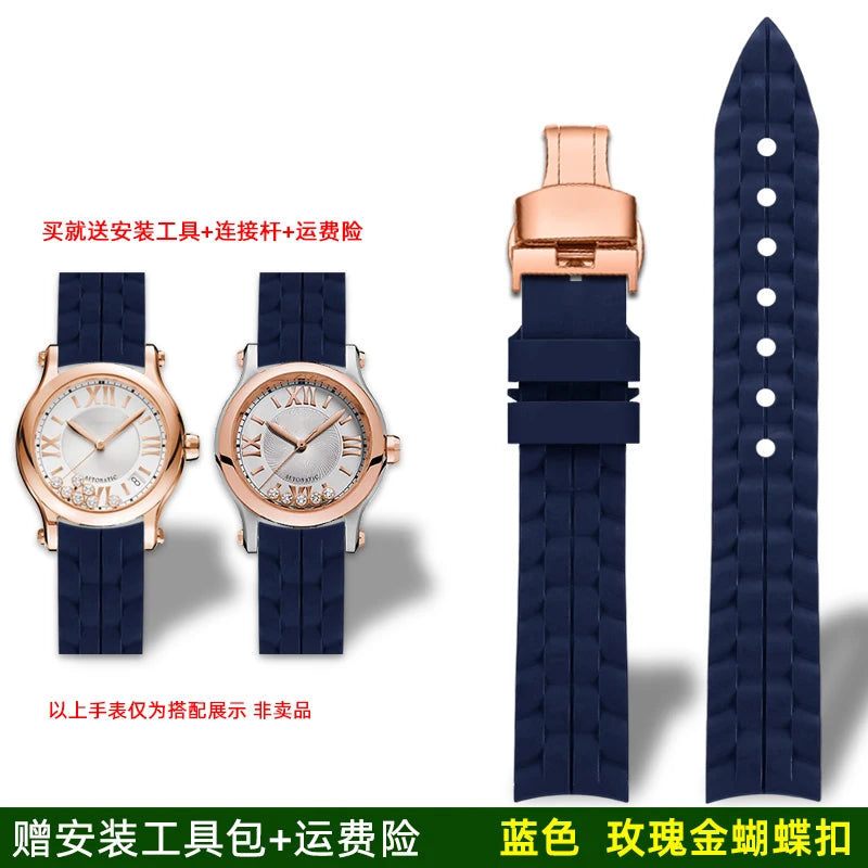 Montre Chopard Happy Diamond avec bracelet en silicone pour femme, bracelet de montre en caoutchouc étanche 15mm 18mm