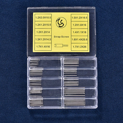 50 pièces/kit Vis et tiges pour bracelet en métal Rolex Oyster, vis en acier inoxydable, outils de réparation de montres, 10 tailles, kit d'outils et de pièces de montre en boîte
