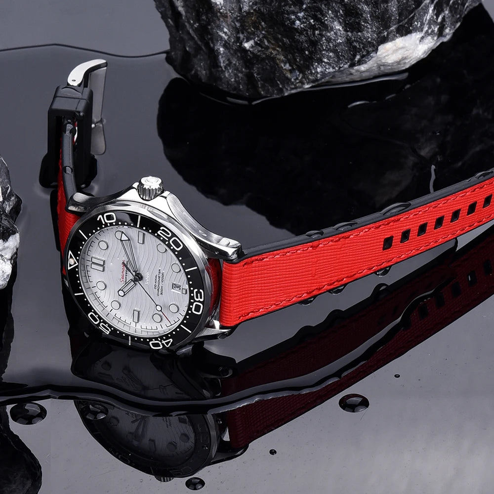 Bracelet de montre FKM, nouveau Design, 20mm 22mm, libération rapide, hybride, caoutchouc fluoré, cuir, FPM, doux et Durable, unisexe