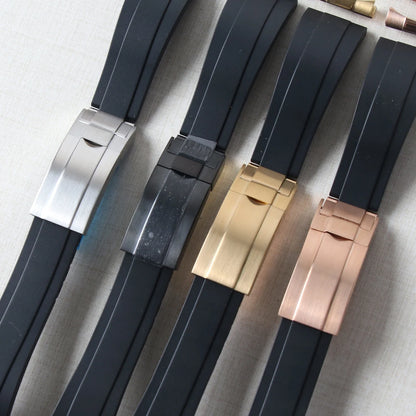 Bracelet de montre en caoutchouc de 20mm pour Yacht-Master Seiko Daytona Submariner, extrémité incurvée avec boucle Endlink, Bracelet en Silicone noir