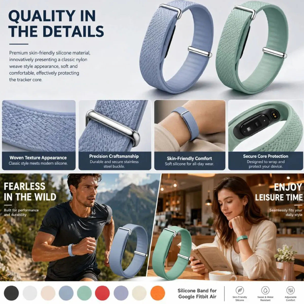 Soft Silicone Strap for Google Fitbit Air, Figure 8 Buckle, Adjustable Replacement Band, Spare Parts for Fitness Monitor