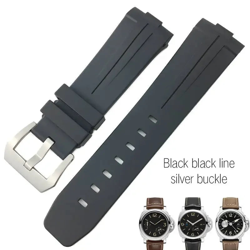 Bracelet de montre en caoutchouc naturel à extrémités courbes, 24mm, pour Panerai LUMINOR PAM00357 00111 01312, bracelet de montre en Silicone, outils gratuits