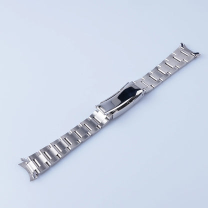 Cinturino per orologio in acciaio lucidato argento Rolamy 20 mm con fibbia Oyster per Seiko Presage SSA343 Cocktail Time