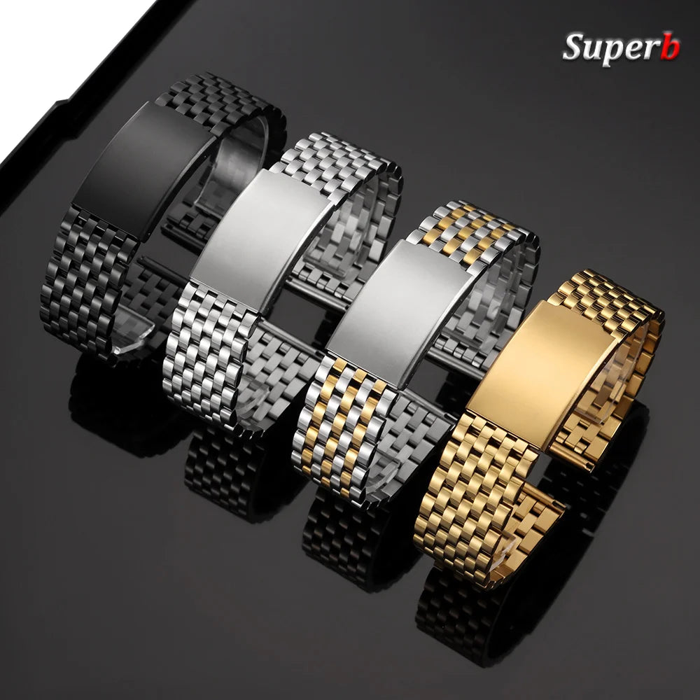 Bracelet de montre en acier inoxydable 20 mm 22 mm pour Omega pour Seiko, bracelet métallique à extrémités plates, bracelet de remplacement pour affaires, accessoires de montre