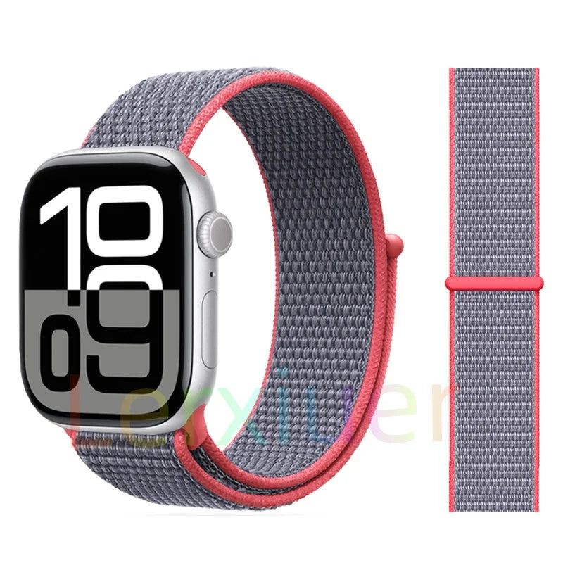适用于 Apple Watch 46mm 44mm 45mm 40mm 41mm 42mm 的尼龙回环表带，适配 iWatch 系列 11 10 9 SE 8 7 6 5 4 Ultra 3 2 49mm