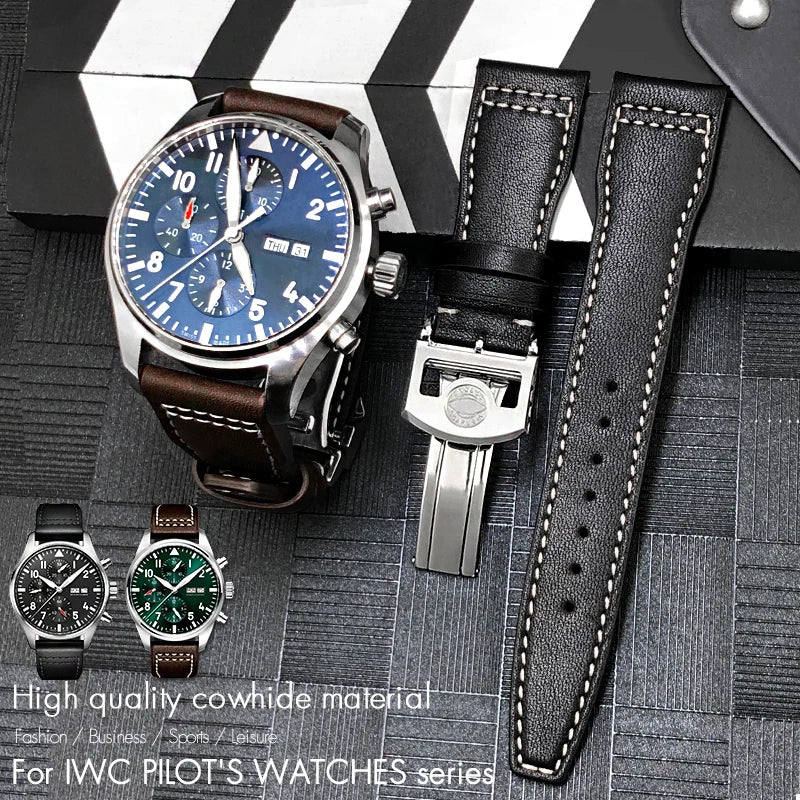 Cinturino di ricambio in pelle di vitello per orologio IWC Pilot, cinturino con fibbia déployante, cinturini da uomo, 20mm, 21mm, 22mm, PORTOFINO Mark18