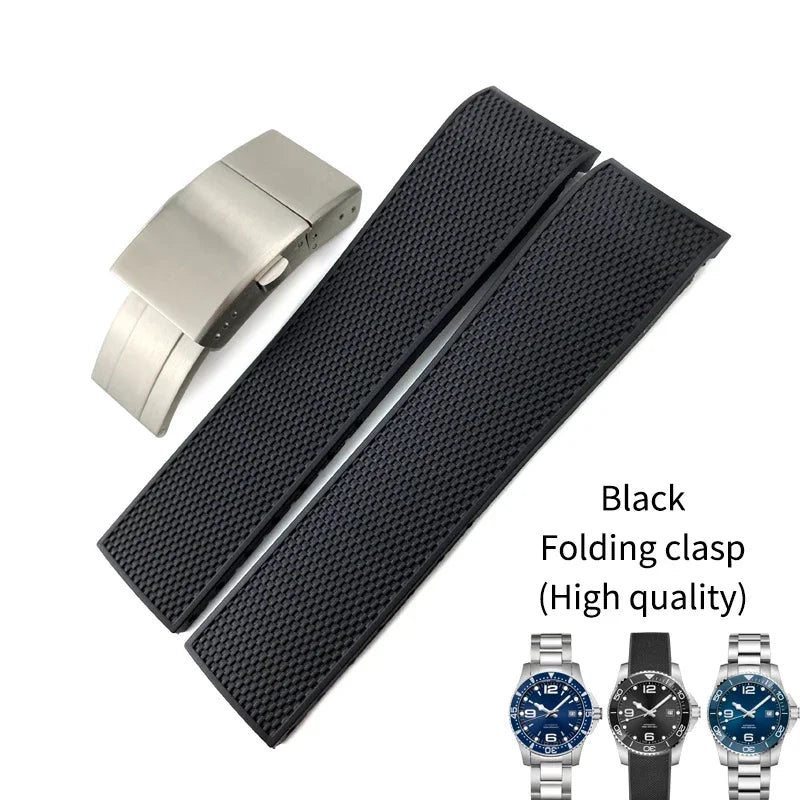 Bracelet de montre en caoutchouc fluoré en Silicone de haute qualité 19mm 20mm 21mm pour Longines hydroconquest L3 Conquest sport bracelet de montre de plongée