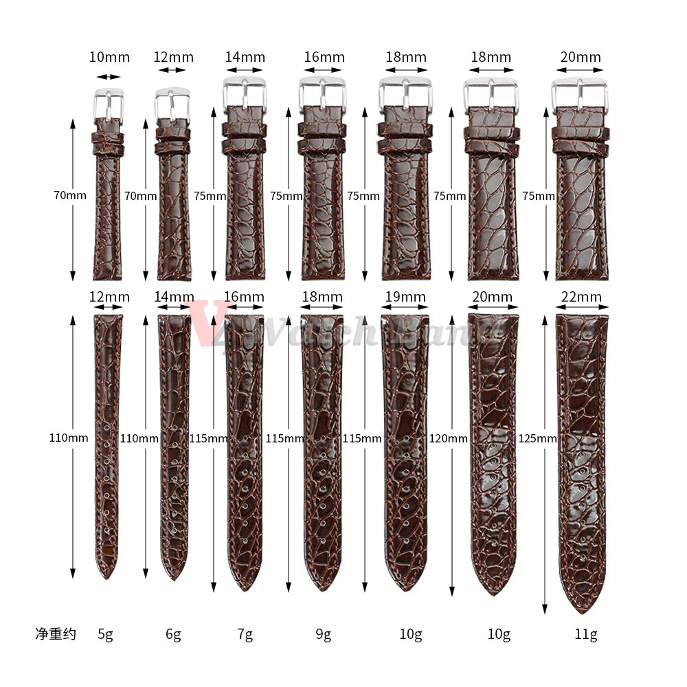 Cinturino per orologio con motivo coccodrillo, 12mm, 14mm, 16mm, 18mm, 19mm, 20mm, 22mm, cinturini morbidi, casual, per affari