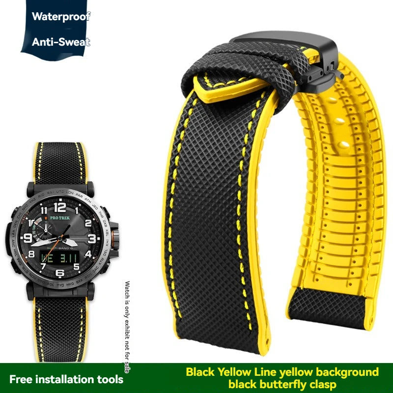 Cinturino per orologio in gomma e nylon per Casio PROTREK PRG-600YB PRG-650 PRW-6600 - Cinturino sportivo in tela e silicone da 24 mm