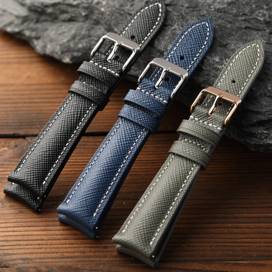 سوار ساعة يدوي الصنع من الجلد المنحني، 18 19 20 ملم، سريع التحرير، بنمط متقاطع ناعم، طراز ريترو، للرجال