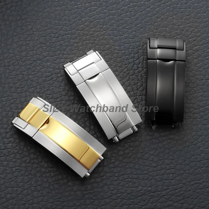 For Rolex Submariner Oysterflex Daytona GMT 9mm 16mm Stainless Steel Double Security Folding Watch Buckle Clasps Solid Watch Button