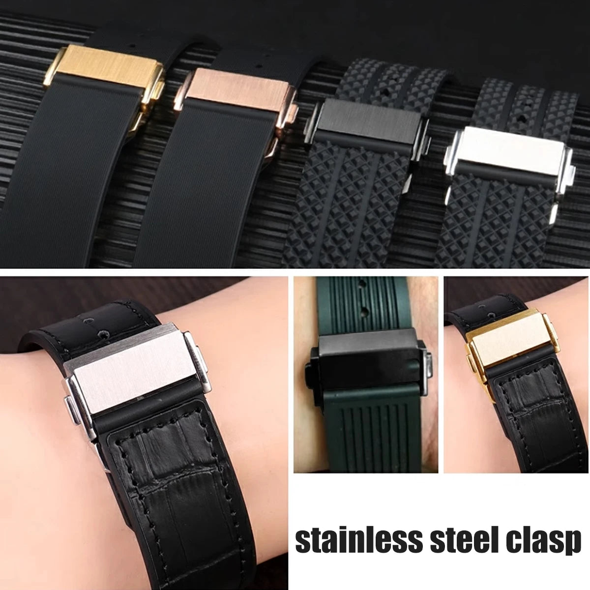 Cinturino di sicurezza per Hublot BIG BANG, serie Classic Fusion, fibbia déployante a farfalla, bottone di chiusura in acciaio inossidabile 316, 18mm 20mm 22mm