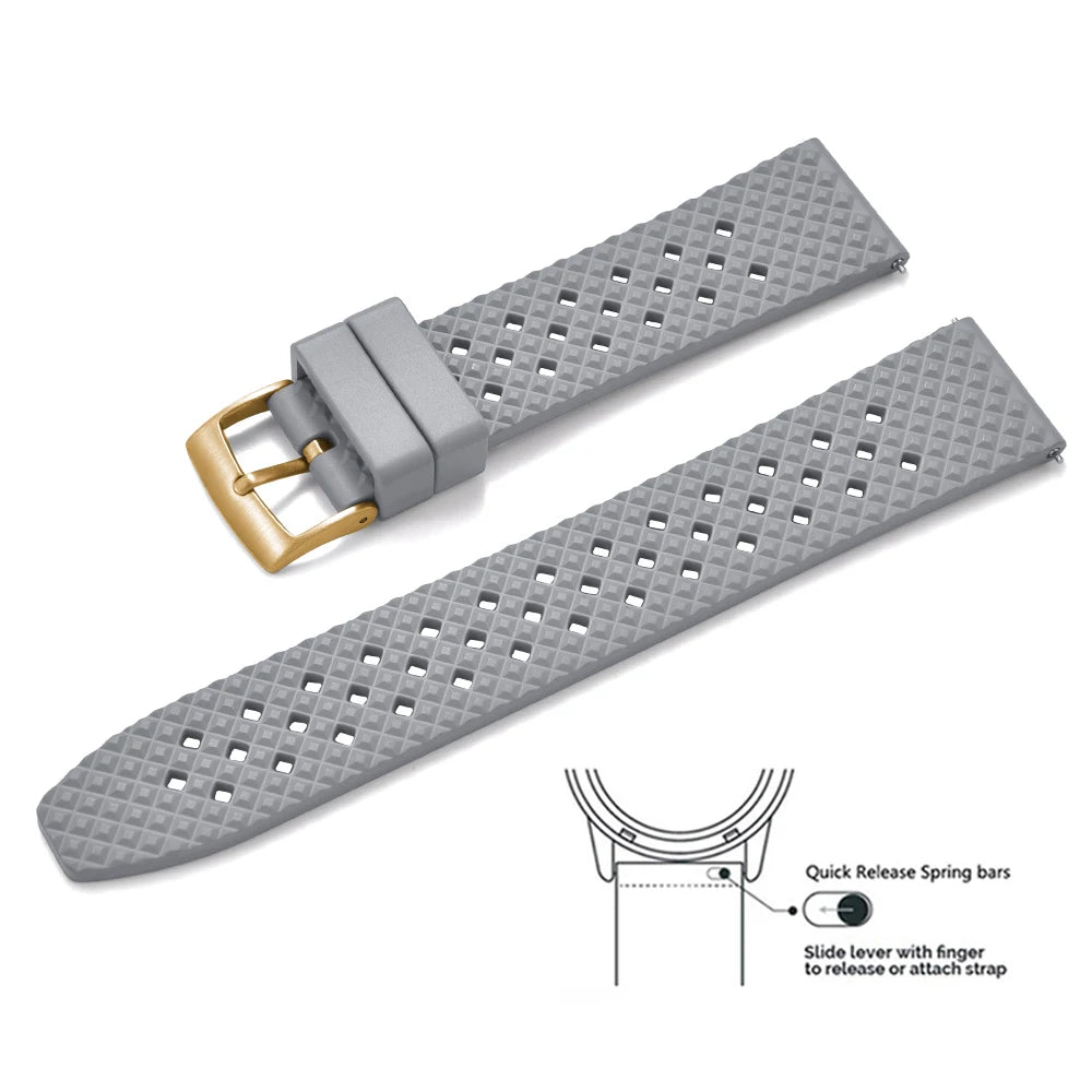 Bracelets de montre en caoutchouc FKM tropical premium 20 mm 22 mm à dégagement rapide, motif nid d'abeille, respirants et poreux pour Seiko SRP775