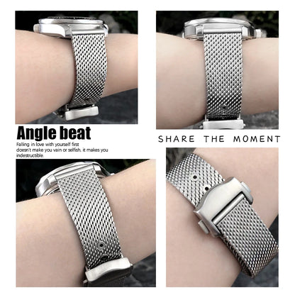 Premium Stainless Steel Milanese Watch Strap for Omega Seamaster Aqua Terra Speedmaster 19/20mm, Double Safety Clasp Replacement Band