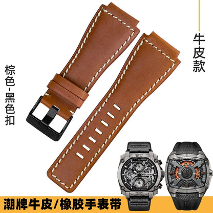 Cowhide Leather Watch Strap for Bell & Ross Series, Silicone Strap, POLICE Watch Strap, PL14796, PL15472, B & R suréWer, Male, BR01, BR03