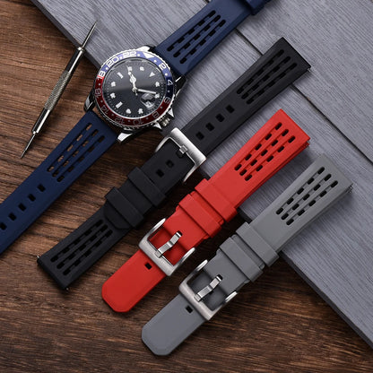 Bracelet de montre en caoutchouc FPM FKM, 20mm 22mm, dégagement rapide, qualité supérieure, conception de Structure poreuse, bracelet de Sport Durable et confortable