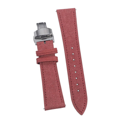 Bracelet de montre en toile haute densité 20 mm 22 mm, bracelet de montre rétro en cuir et tissu avec boucle papillon à dégagement rapide