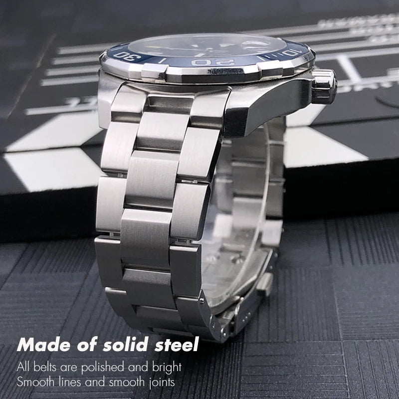 Cinturino per orologio in acciaio inossidabile 316L per Tag Heuer Aquaracer Calibre 43mm Quadrante WAY201 Metallo massiccio 21,5mm 20,5mm Cinturino per orologio
