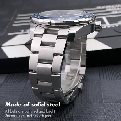 Cinturino per orologio in acciaio inossidabile 316L per Tag Heuer Aquaracer Calibre 43mm Quadrante WAY201 Metallo massiccio 21,5mm 20,5mm Cinturino per orologio