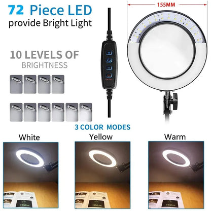 72 LED 8X/10X NEW Bright USB Magnifier 3 Colors LED Magnifier for Soldering Iron Repair/Table Lamp/Skincare Beauty