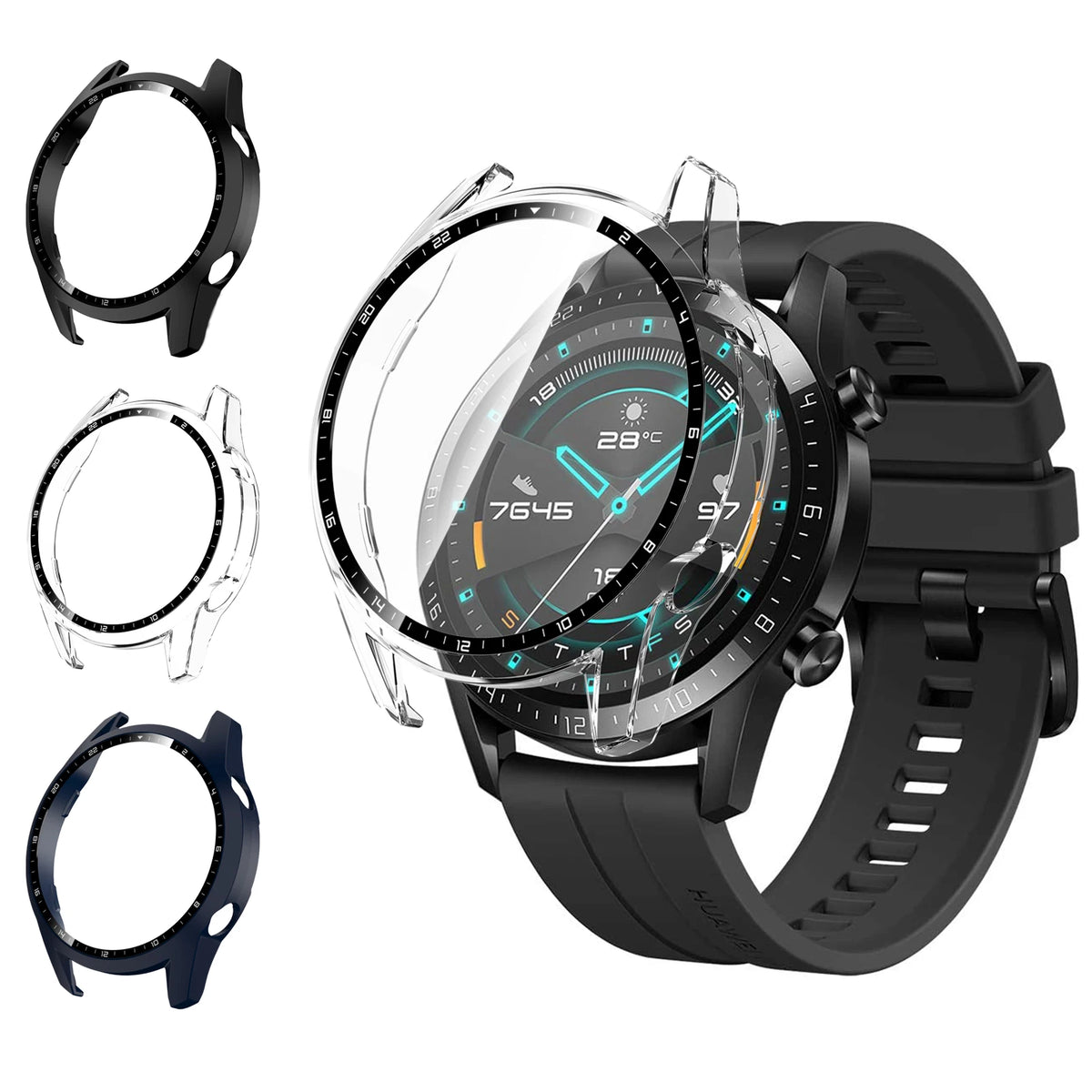 Boîtier en verre trempé pour Huawei Watch GT2 46mm, couverture complète, protecteur d'écran pare-chocs pour Huawei Watch GT 2 46mm