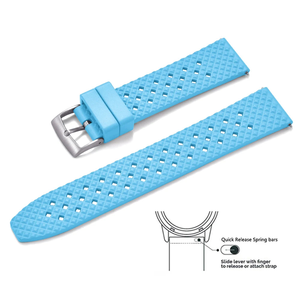 Bracelets de montre en caoutchouc FKM tropical premium 20 mm 22 mm à dégagement rapide, motif nid d'abeille, respirants et poreux pour Seiko SRP775