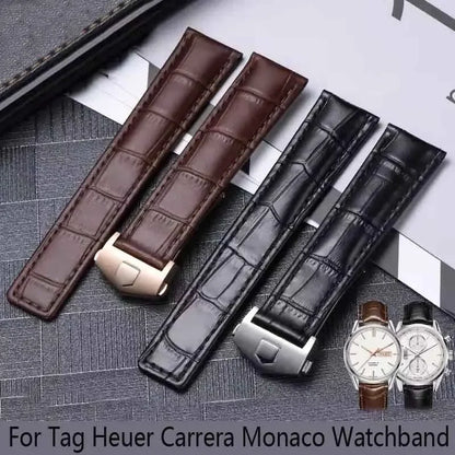 19mm 20mm 22mm Genuine Leather Strap for Tag Heuer Carrera Monaco Watch Black Brown Watchband Bracelet
