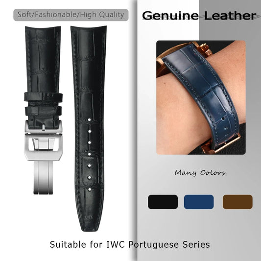 Bracelet de montre à extrémité incurvée pour montres pilote IWC PORTUGIESER Portofino 20mm 21mm 22mm bracelet en cuir de veau véritable bracelet en peau de vache de haute qualité