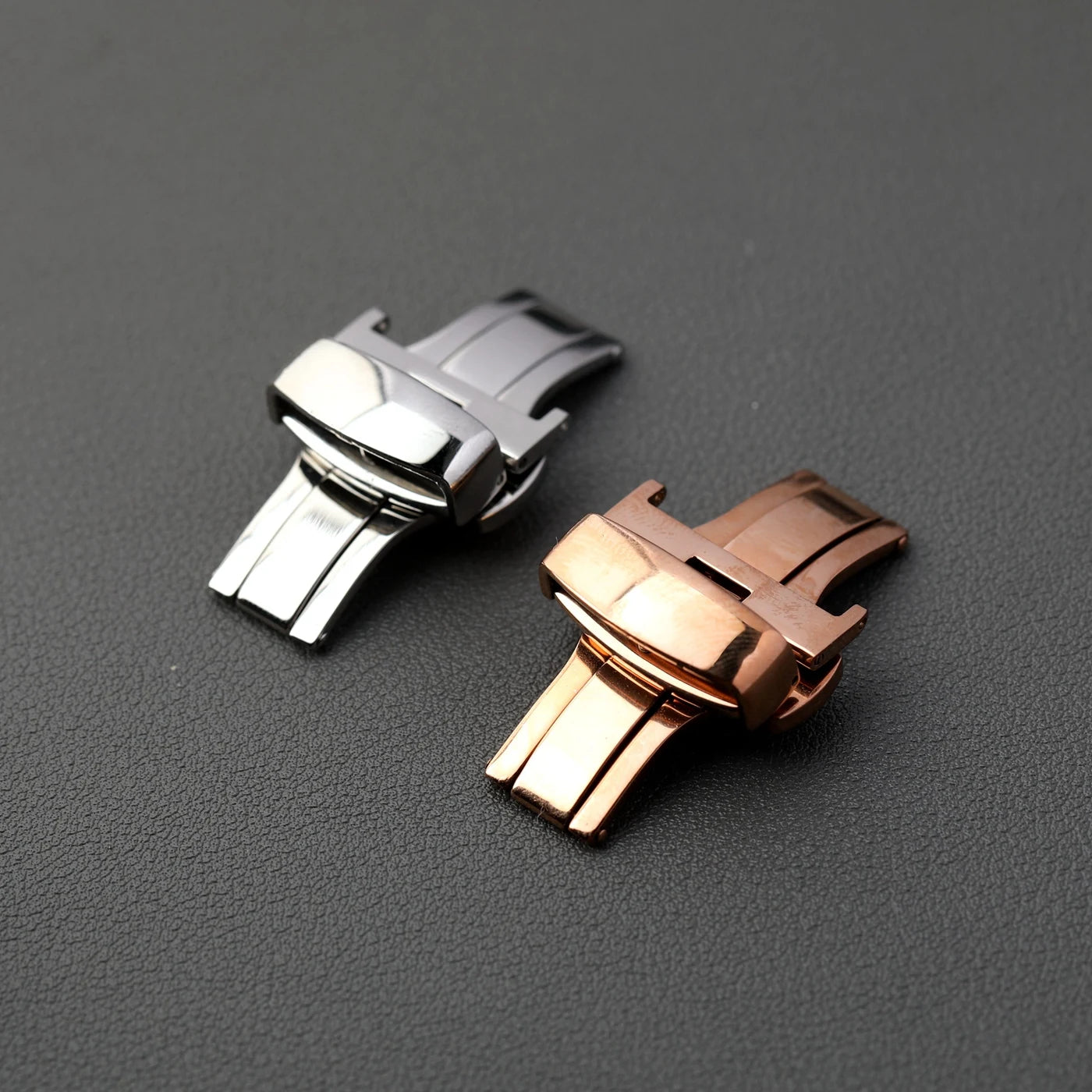 316L Stainless Steel Butterfly Buckle, 16 18 20MM Silver Rose Gold, Double Push Leather Strap Buckle, Watch Accessories