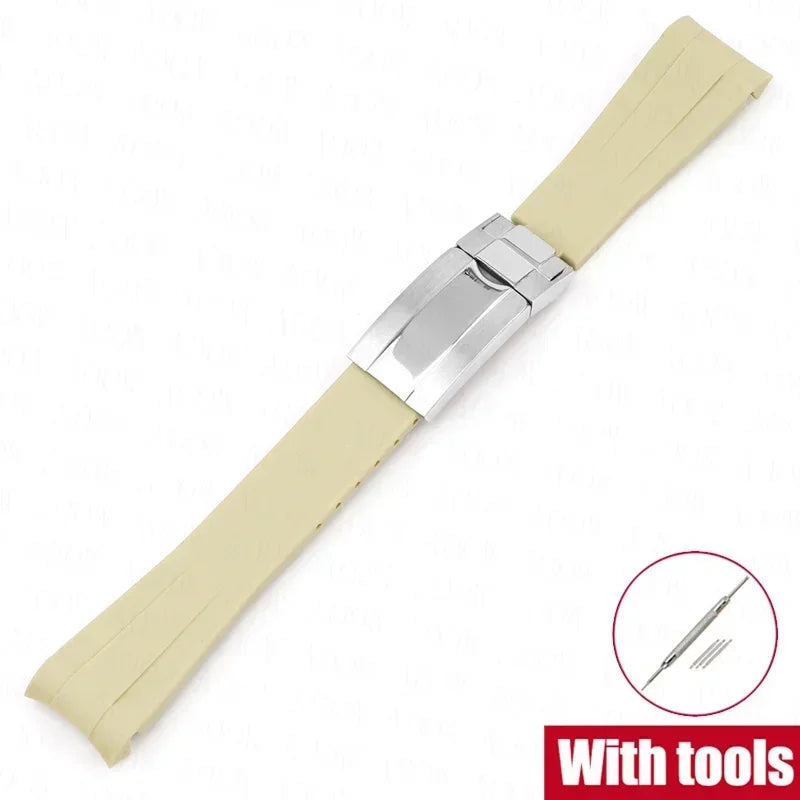 Curved Rubber Watch Strap for Omega x Swatch MoonSwatch, 20mm Folding Clasp for Men and Women, TPU Replacement Band for Rolex Submariner