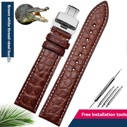 Bracelet en peau de crocodile véritable pour homme et femme, bracelet en alligator, fermoir papillon, Longines, Omega, Mido, Tissot, Rossini, 16mm, 18mm, 20mm, 22mm