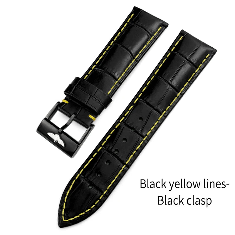 Bracelet de montre en cuir véritable 20mm 21mm 22mm pour Breitling Avenger Navitimer Chronomat Superocean Heritage Yellow Wolf
