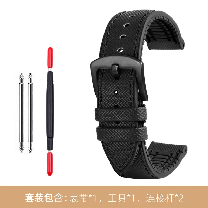 Bracelet de montre en Nylon et Silicone pour hommes, 20mm, 22mm, 24mm, étanche et respirant, en caoutchouc, accessoires