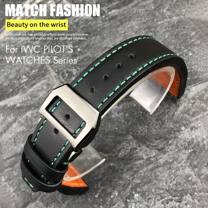 Bracelet de montre en cuir de veau véritable épais, 20mm 21mm 22mm, pour IWC Big PILOT Spitfire TOP GUN IW5009 IW3777, bracelet de montre en cuir de vache à rivets