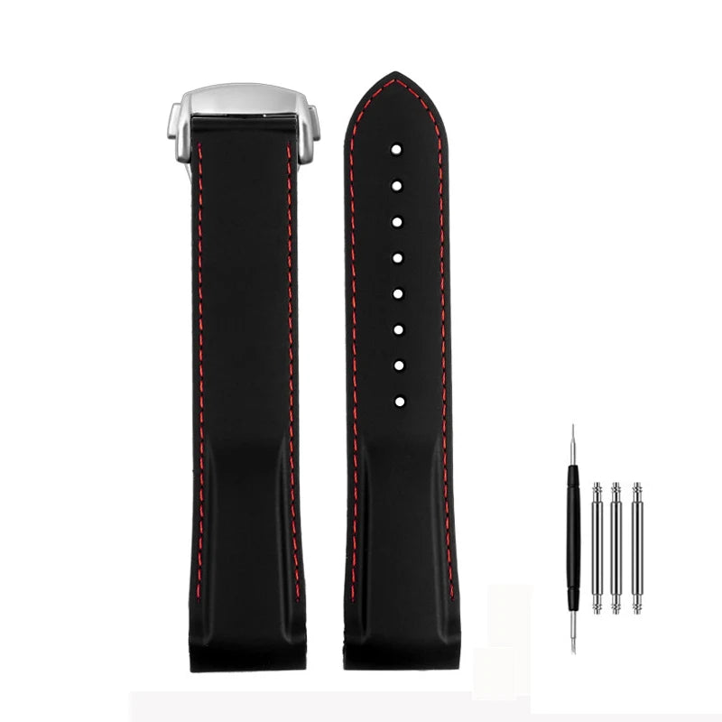 Cinturino per orologio da uomo in gomma e silicone, fibbia pieghevole, estremità curva, per Omega Seam84300 Speedmaster, 20 mm 21 mm 22 mm