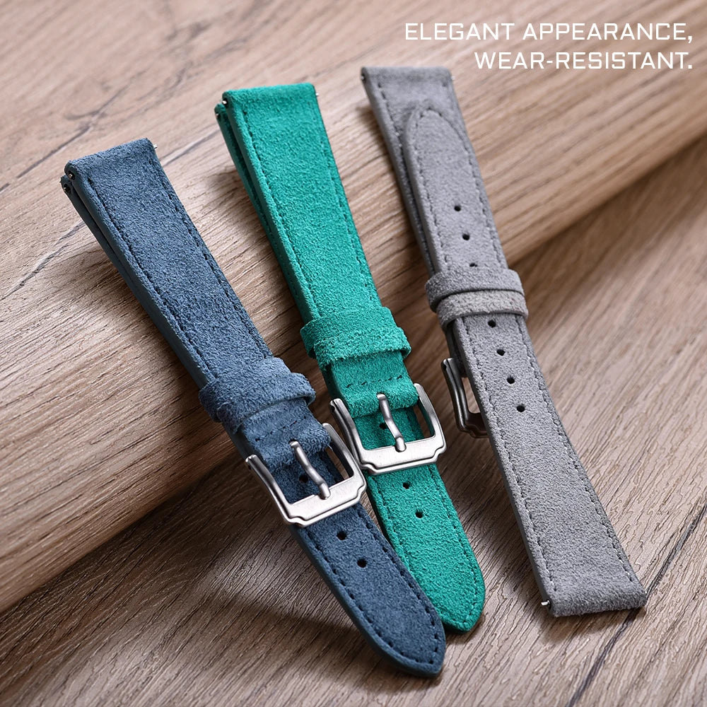 Bracelet en cuir suédé souple 18/19/20/22mm, gris, Vintage, à dégagement rapide, pour Omega Seiko Huawei, ceinture universelle